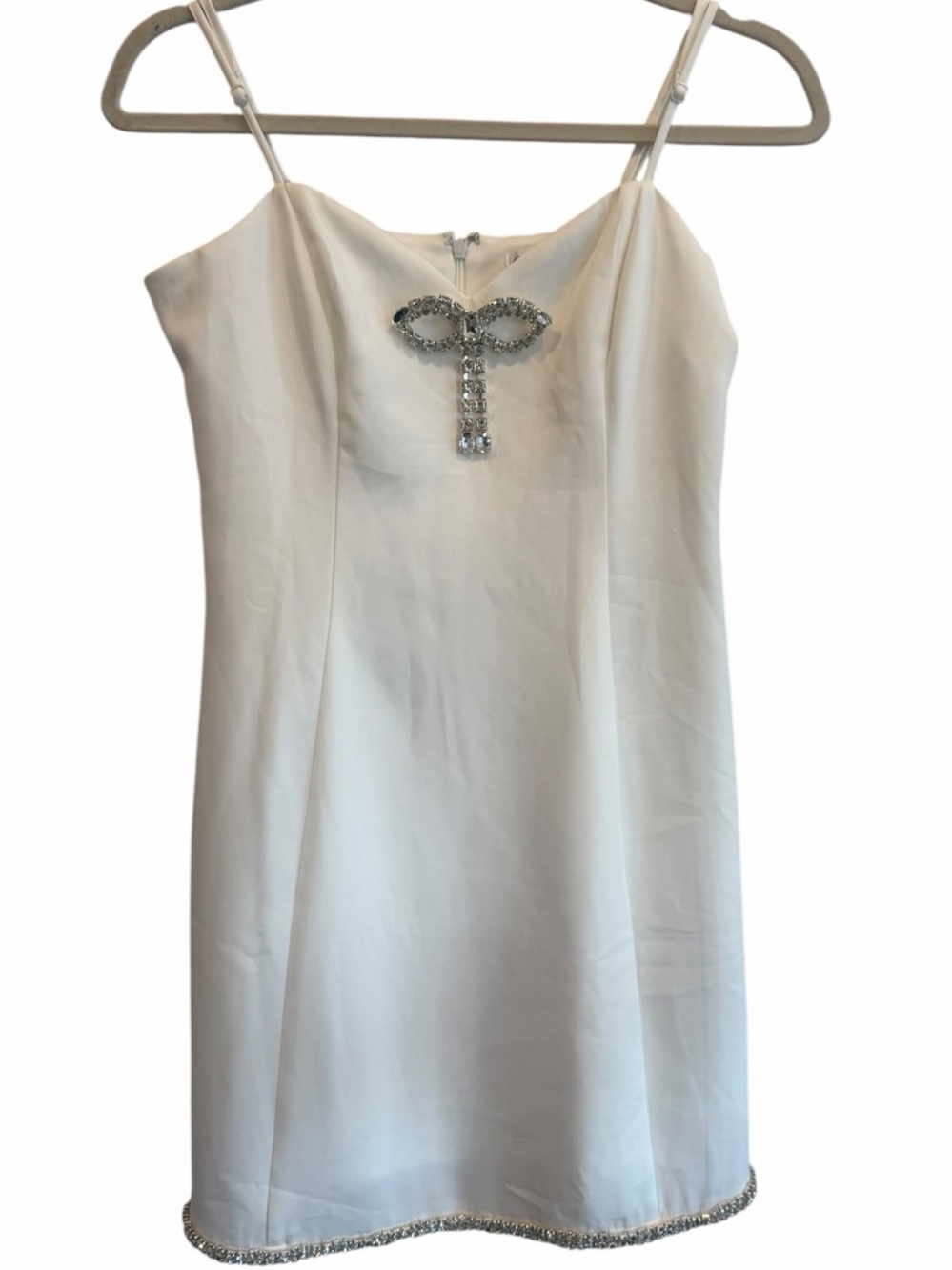 NWT Crystal Doll White Rhinestone Bow Sweetheart Mini Dress Size Large